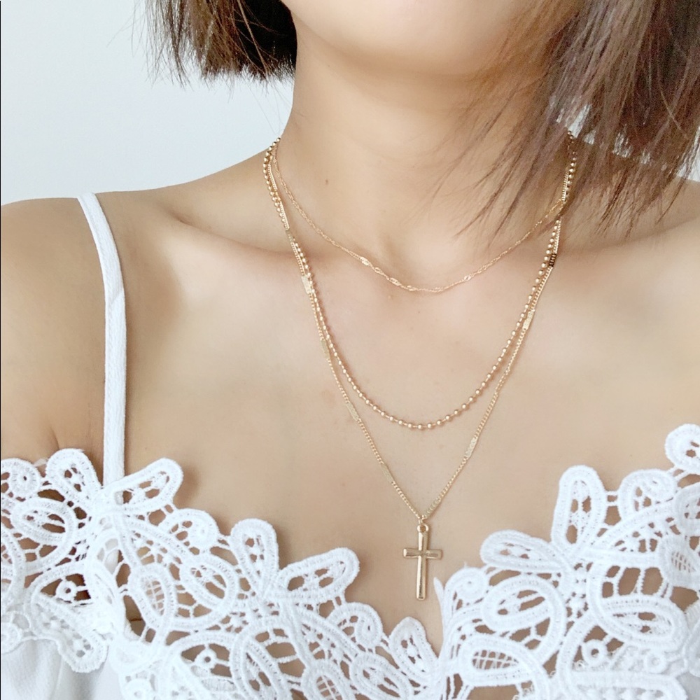 Dainty Layered Cross Necklace - Picture 4 of 6